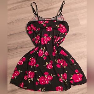 Green Floral Slip Dress with Pink Rose Accents